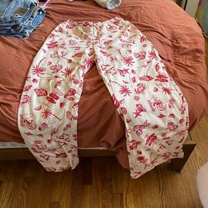 Wild Fable Cream and Red Trousers with Floral Design